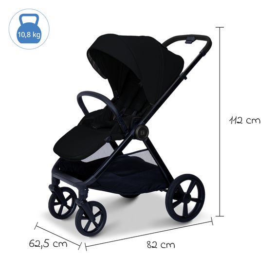 Moon 2 in 1 Kombi-Kinderwagen Stylo bis 22 kg mit Liegeposition, Teleskopschieber, Wickelrucksack, Adapter & Regenschutz - Onyx