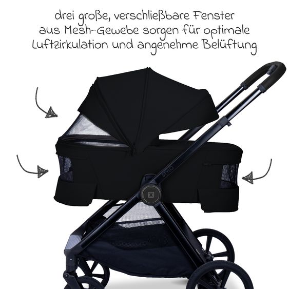 Moon 2 in 1 Kombi-Kinderwagen Stylo bis 22 kg mit Liegeposition, Teleskopschieber, Wickelrucksack, Adapter & Regenschutz - Onyx