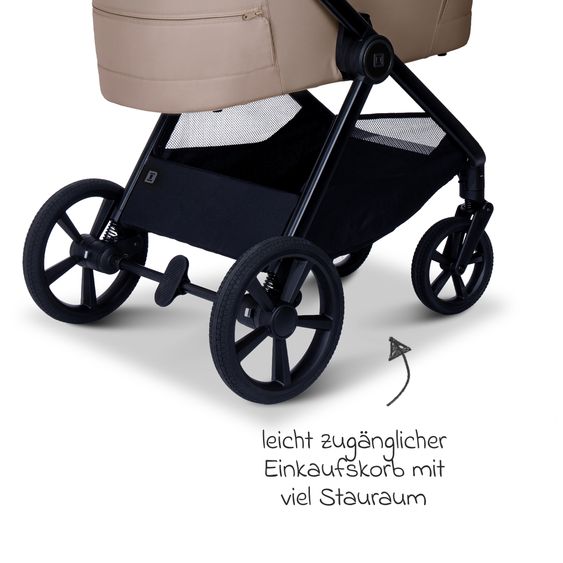 Moon 2 in 1 Kombi-Kinderwagen Stylo bis 22 kg mit Liegeposition, Teleskopschieber, Wickelrucksack, Adapter & Regenschutz - Sand