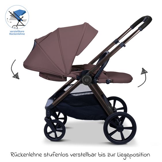 Moon 2 in 1 Kombi-Kinderwagen Stylo bis 22 kg mit Liegeposition, Teleskopschieber, Wickelrucksack, Adapter & Regenschutz - Tonka