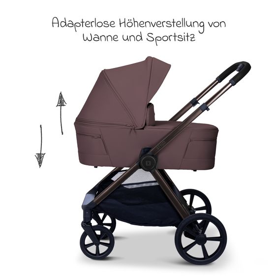 Moon 2 in 1 Kombi-Kinderwagen Stylo bis 22 kg mit Liegeposition, Teleskopschieber, Wickelrucksack, Adapter & Regenschutz - Tonka