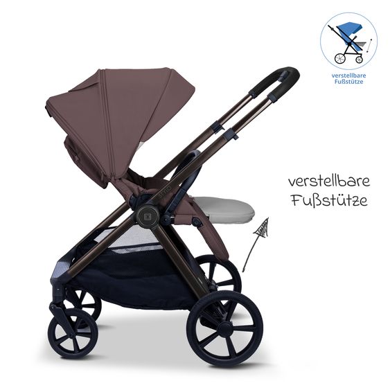 Moon 2 in 1 Kombi-Kinderwagen Stylo bis 22 kg mit Liegeposition, Teleskopschieber, Wickelrucksack, Adapter & Regenschutz - Tonka