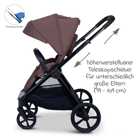 Moon 2 in 1 Kombi-Kinderwagen Stylo bis 22 kg mit Liegeposition, Teleskopschieber, Wickelrucksack, Adapter & Regenschutz - Tonka