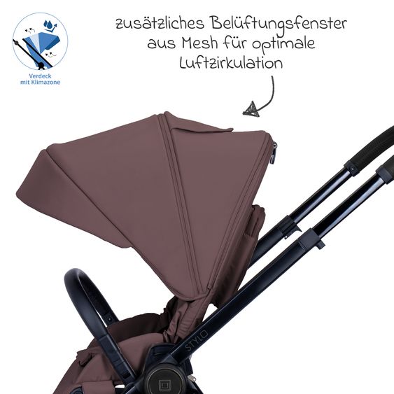 Moon 2 in 1 Kombi-Kinderwagen Stylo bis 22 kg mit Liegeposition, Teleskopschieber, Wickelrucksack, Adapter & Regenschutz - Tonka