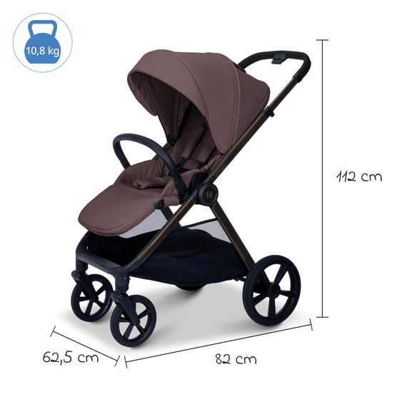 Moon 2 in 1 Kombi-Kinderwagen Stylo bis 22 kg mit Liegeposition, Teleskopschieber, Wickelrucksack, Adapter & Regenschutz - Tonka