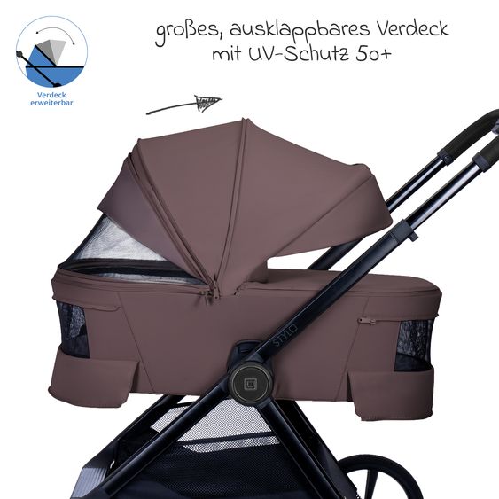 Moon 2 in 1 Kombi-Kinderwagen Stylo bis 22 kg mit Liegeposition, Teleskopschieber, Wickelrucksack, Adapter & Regenschutz - Tonka