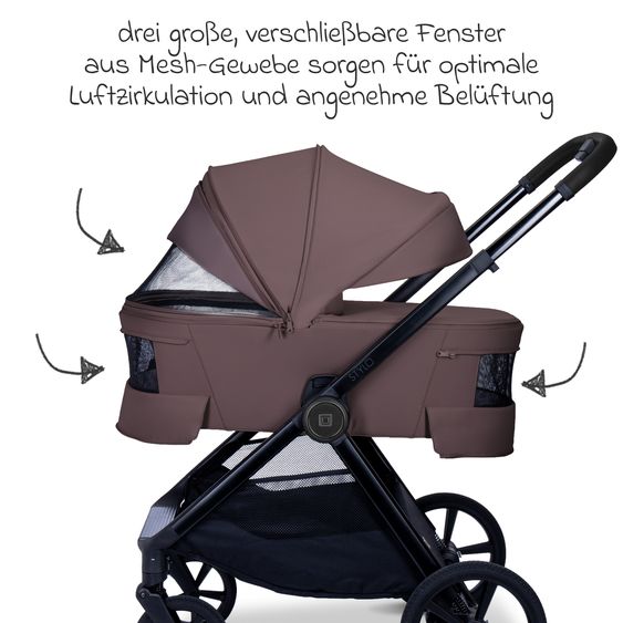 Moon 2 in 1 Kombi-Kinderwagen Stylo bis 22 kg mit Liegeposition, Teleskopschieber, Wickelrucksack, Adapter & Regenschutz - Tonka