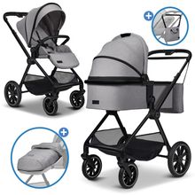 2in1 Kombi-Kinderwagen Clicc bis 22 kg mit Liegeposition, Babywanne, umsetzbare Sitzeinheit, Teleskopschieber inkl. Regenschutz, Wickeltasche, Fußsack & Adapter - Stone Melange