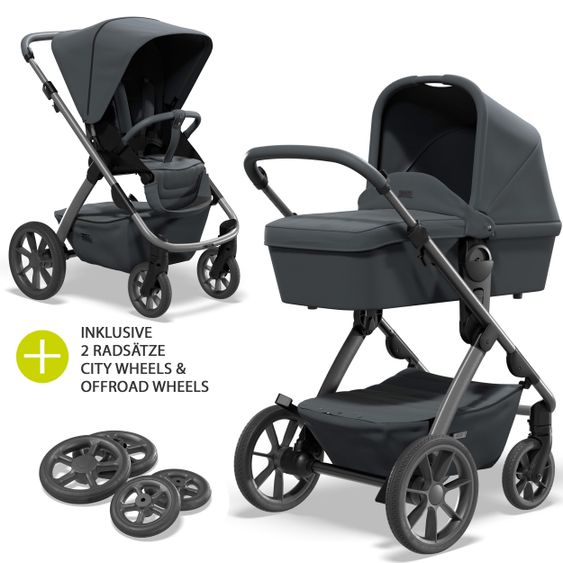 Moon Passeggino Combi 2in1 No One 2.0 Seduta sportiva, navicella, materassino, incl. 2 set di ruote - fino a 22 kg - Antracite