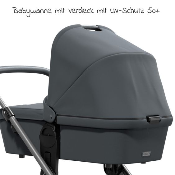 Moon Passeggino Combi 2in1 No One 2.0 Seduta sportiva, navicella, materassino, incl. 2 set di ruote - fino a 22 kg - Antracite