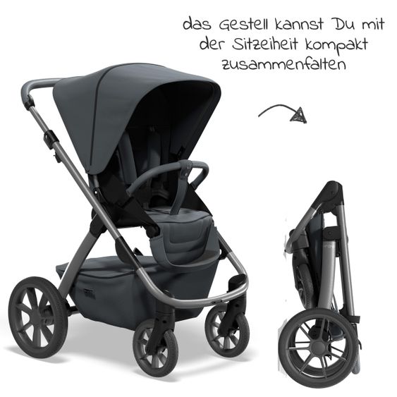 Moon Passeggino Combi 2in1 No One 2.0 Seduta sportiva, navicella, materassino, incl. 2 set di ruote - fino a 22 kg - Antracite