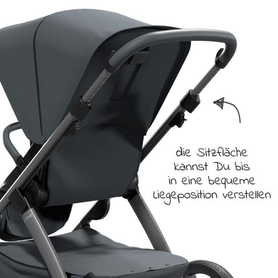 Moon Passeggino Combi 2in1 No One 2.0 Seduta sportiva, navicella, materassino, incl. 2 set di ruote - fino a 22 kg - Antracite