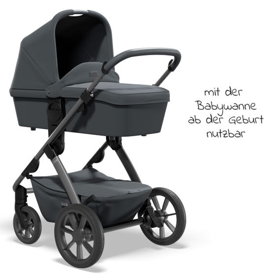Moon Passeggino Combi 2in1 No One 2.0 Seduta sportiva, navicella, materassino, incl. 2 set di ruote - fino a 22 kg - Antracite