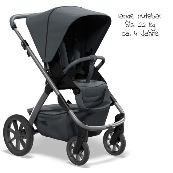 Moon Passeggino Combi 2in1 No One 2.0 Seduta sportiva, navicella, materassino, incl. 2 set di ruote - fino a 22 kg - Antracite