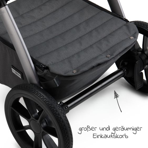 Moon Passeggino Combi 2in1 No One 2.0 Seduta sportiva, navicella, materassino, incl. 2 set di ruote - fino a 22 kg - Antracite