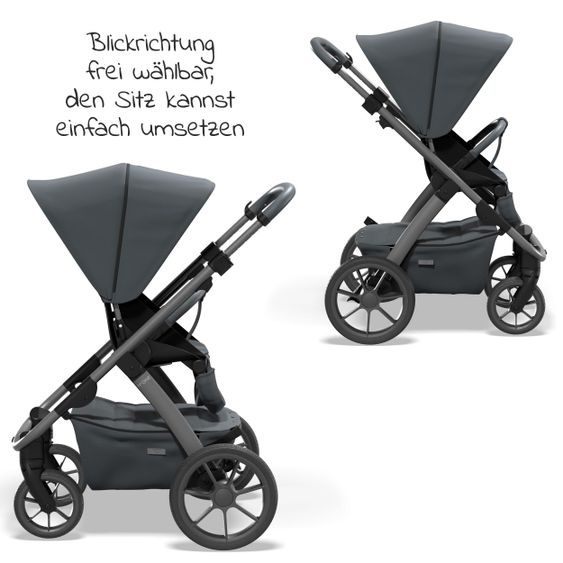 Moon Passeggino Combi 2in1 No One 2.0 Seduta sportiva, navicella, materassino, incl. 2 set di ruote - fino a 22 kg - Antracite