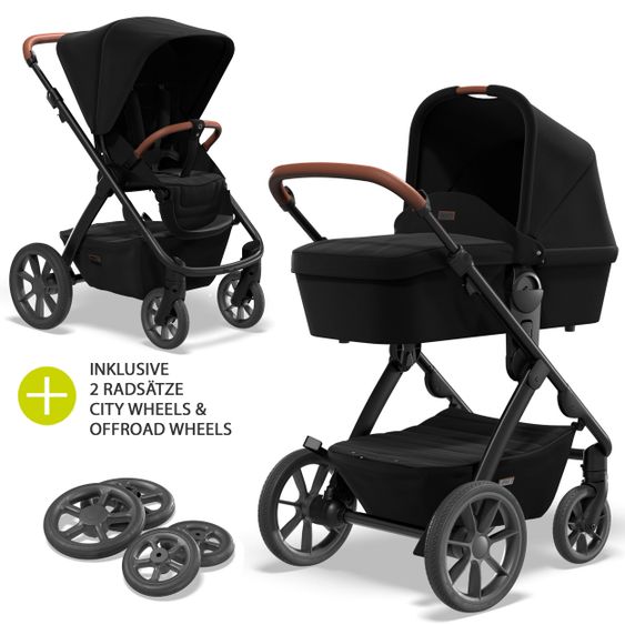 Moon Passeggino combinato 2in1 No One 2.0 Seduta sportiva, navicella, materassino, incl. 2 set di ruote - fino a 22 kg - Nero