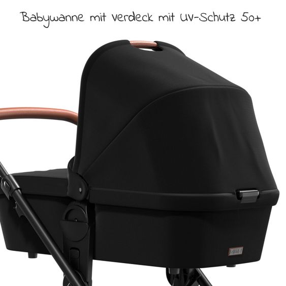 Moon Passeggino combinato 2in1 No One 2.0 Seduta sportiva, navicella, materassino, incl. 2 set di ruote - fino a 22 kg - Nero