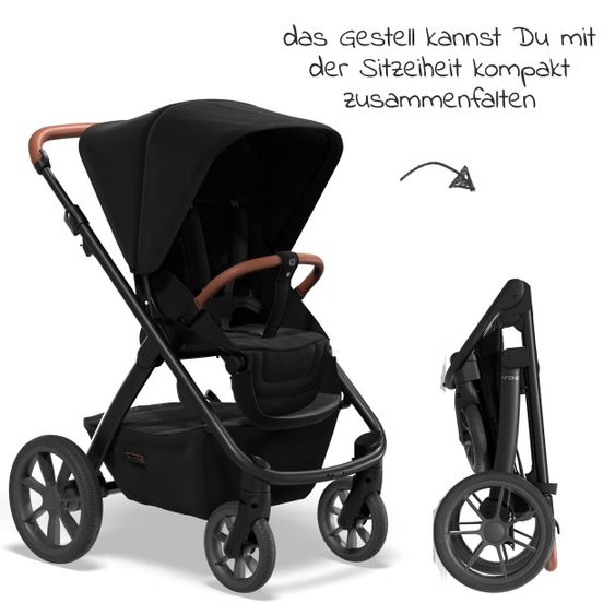 Moon Passeggino combinato 2in1 No One 2.0 Seduta sportiva, navicella, materassino, incl. 2 set di ruote - fino a 22 kg - Nero