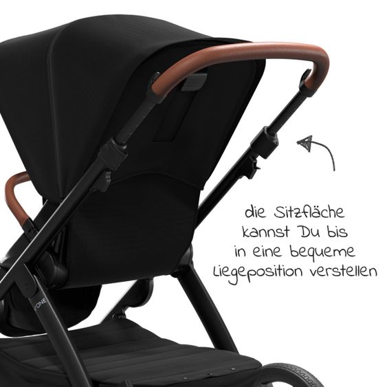 Moon Passeggino combinato 2in1 No One 2.0 Seduta sportiva, navicella, materassino, incl. 2 set di ruote - fino a 22 kg - Nero