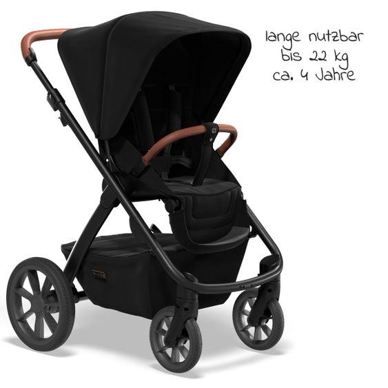 Moon Passeggino combinato 2in1 No One 2.0 Seduta sportiva, navicella, materassino, incl. 2 set di ruote - fino a 22 kg - Nero