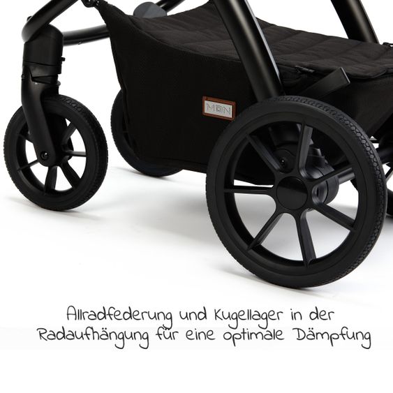 Moon Passeggino combinato 2in1 No One 2.0 Seduta sportiva, navicella, materassino, incl. 2 set di ruote - fino a 22 kg - Nero