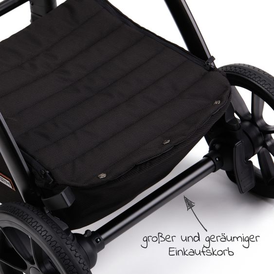 Moon Passeggino combinato 2in1 No One 2.0 Seduta sportiva, navicella, materassino, incl. 2 set di ruote - fino a 22 kg - Nero