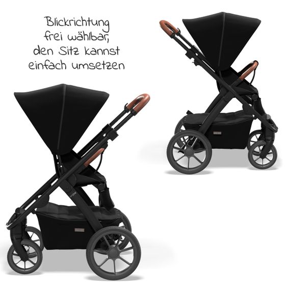 Moon Passeggino combinato 2in1 No One 2.0 Seduta sportiva, navicella, materassino, incl. 2 set di ruote - fino a 22 kg - Nero