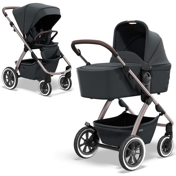 Moon Passeggino combinato 2in1 Relaxx Edition con sedile sportivo, navicella e materassino, ruote pneumatiche - fino a 22 kg - Grigio antracite lucido
