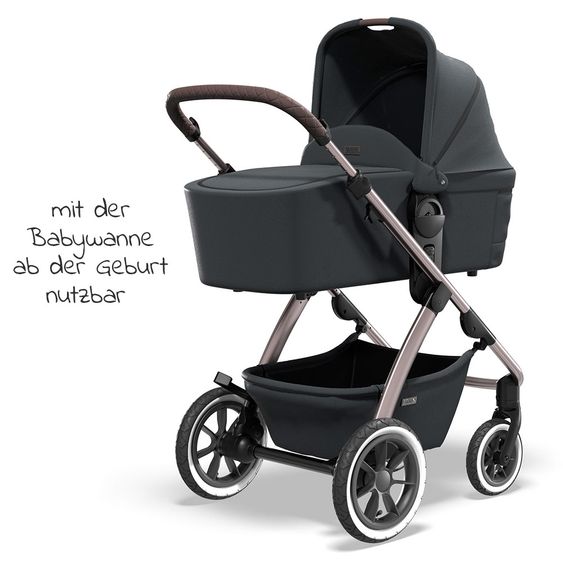 Moon Passeggino combinato 2in1 Relaxx Edition con sedile sportivo, navicella e materassino, ruote pneumatiche - fino a 22 kg - Grigio antracite lucido