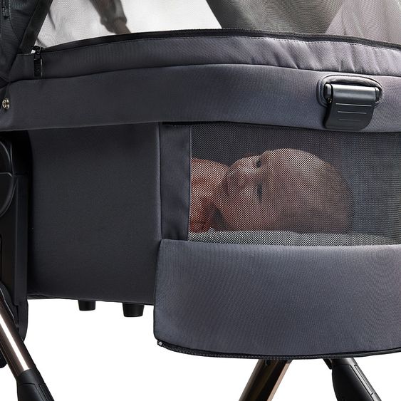 Moon Passeggino combinato 2in1 Relaxx Edition con sedile sportivo, navicella e materassino, ruote pneumatiche - fino a 22 kg - Grigio antracite lucido