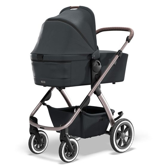Moon Passeggino combinato 2in1 Relaxx Edition con sedile sportivo, navicella e materassino, ruote pneumatiche - fino a 22 kg - Grigio antracite lucido