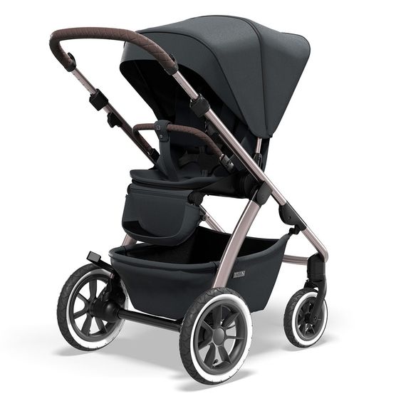 Moon Passeggino combinato 2in1 Relaxx Edition con sedile sportivo, navicella e materassino, ruote pneumatiche - fino a 22 kg - Grigio antracite lucido