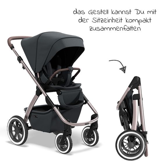 Moon Passeggino combinato 2in1 Relaxx Edition con sedile sportivo, navicella e materassino, ruote pneumatiche - fino a 22 kg - Grigio antracite lucido