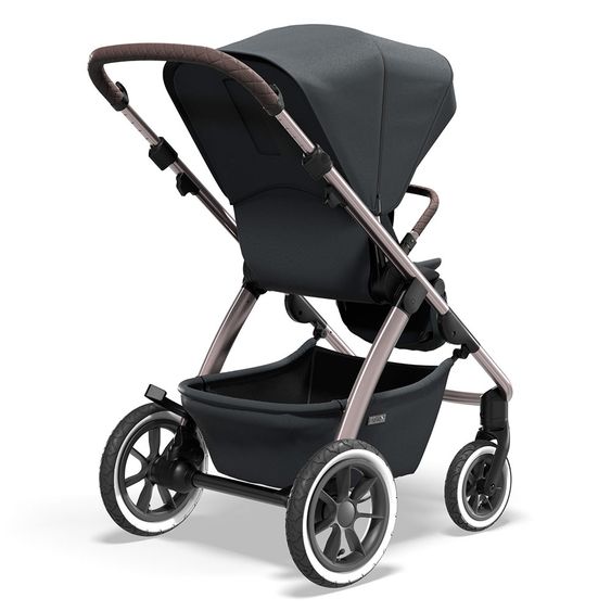 Moon Passeggino combinato 2in1 Relaxx Edition con sedile sportivo, navicella e materassino, ruote pneumatiche - fino a 22 kg - Grigio antracite lucido