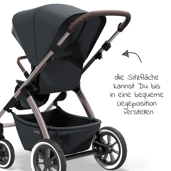 Moon Passeggino combinato 2in1 Relaxx Edition con sedile sportivo, navicella e materassino, ruote pneumatiche - fino a 22 kg - Grigio antracite lucido