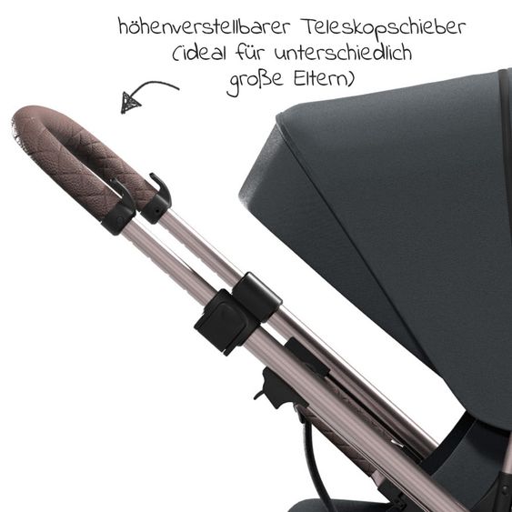 Moon Passeggino combinato 2in1 Relaxx Edition con sedile sportivo, navicella e materassino, ruote pneumatiche - fino a 22 kg - Grigio antracite lucido