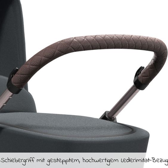 Moon Passeggino combinato 2in1 Relaxx Edition con sedile sportivo, navicella e materassino, ruote pneumatiche - fino a 22 kg - Grigio antracite lucido