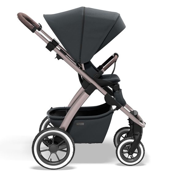 Moon Passeggino combinato 2in1 Relaxx Edition con sedile sportivo, navicella e materassino, ruote pneumatiche - fino a 22 kg - Grigio antracite lucido