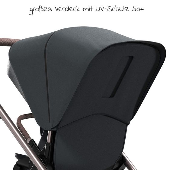 Moon Passeggino combinato 2in1 Relaxx Edition con sedile sportivo, navicella e materassino, ruote pneumatiche - fino a 22 kg - Grigio antracite lucido