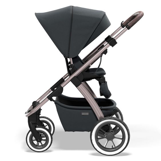 Moon Passeggino combinato 2in1 Relaxx Edition con sedile sportivo, navicella e materassino, ruote pneumatiche - fino a 22 kg - Grigio antracite lucido