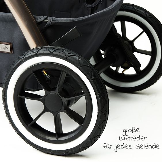 Moon Passeggino combinato 2in1 Relaxx Edition con sedile sportivo, navicella e materassino, ruote pneumatiche - fino a 22 kg - Grigio antracite lucido