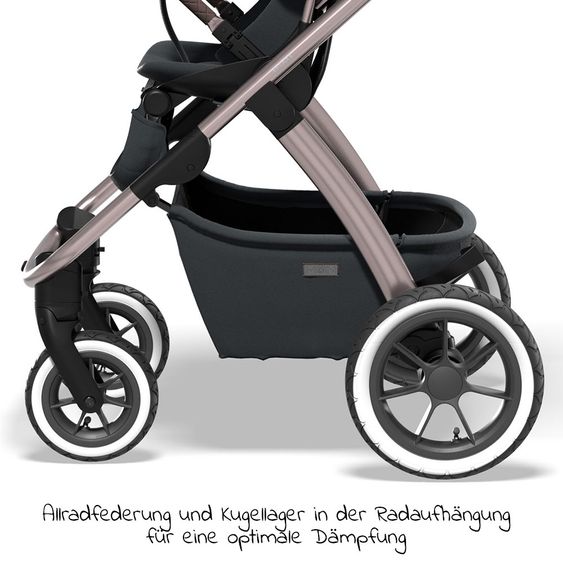 Moon Passeggino combinato 2in1 Relaxx Edition con sedile sportivo, navicella e materassino, ruote pneumatiche - fino a 22 kg - Grigio antracite lucido