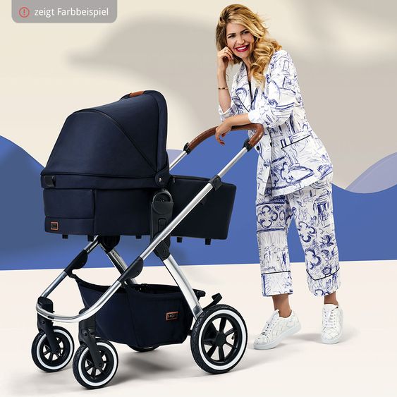 Moon Passeggino combinato 2in1 Relaxx Edition con sedile sportivo, navicella e materassino, ruote pneumatiche - fino a 22 kg - Grigio antracite lucido