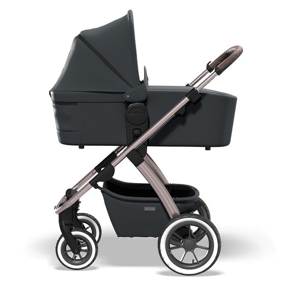 Moon Passeggino combinato 2in1 Relaxx Edition con sedile sportivo, navicella e materassino, ruote pneumatiche - fino a 22 kg - Grigio antracite lucido