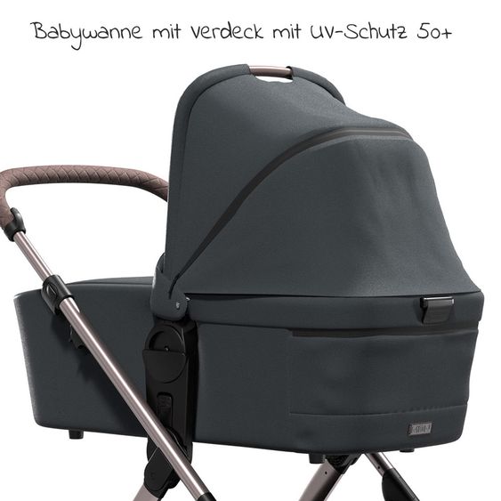 Moon Passeggino combinato 2in1 Relaxx Edition con sedile sportivo, navicella e materassino, ruote pneumatiche - fino a 22 kg - Grigio antracite lucido