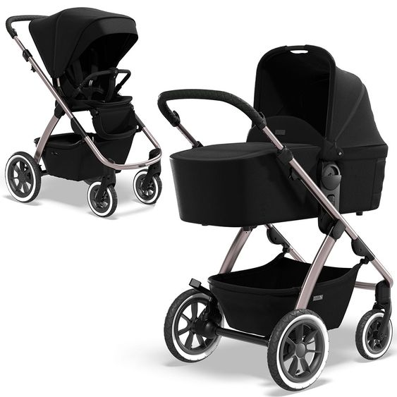 Moon 2in1 Kombi-Kinderwagen Relaxx Edition mit Sportsitz, Babywanne & Matratze, Lufträder - bis 22 kg - Black Grey Polish