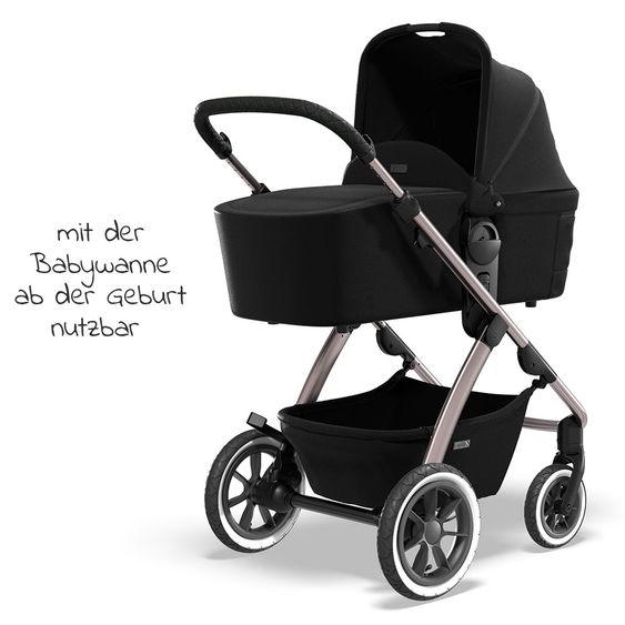 Moon 2in1 Kombi-Kinderwagen Relaxx Edition mit Sportsitz, Babywanne & Matratze, Lufträder - bis 22 kg - Black Grey Polish