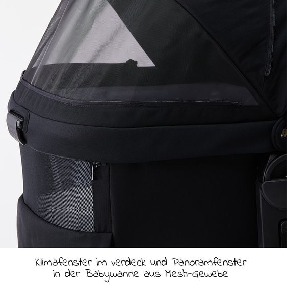 Moon 2in1 Kombi-Kinderwagen Relaxx Edition mit Sportsitz, Babywanne & Matratze, Lufträder - bis 22 kg - Black Grey Polish