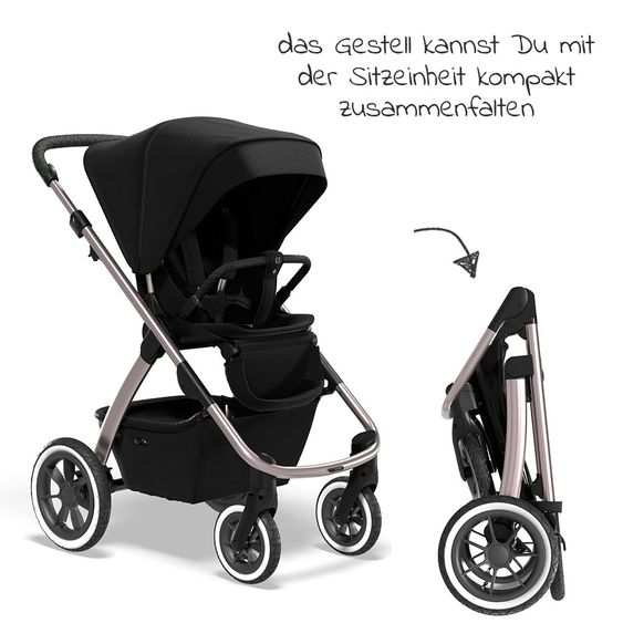 Moon 2in1 Kombi-Kinderwagen Relaxx Edition mit Sportsitz, Babywanne & Matratze, Lufträder - bis 22 kg - Black Grey Polish